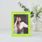 ネイビーブルーシンプルグリーンの写真結婚式の日付を保存 ポストカード (スタンド正面)