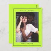 ネイビーブルーシンプルグリーンの写真結婚式の日付を保存 ポストカード (正面/裏面)