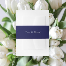 ネイビーブルーシンプルスタイル名結婚付き 招待状ベリーバンド