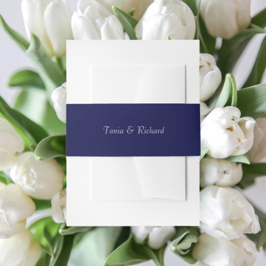 ネイビーブルーシンプルスタイル名結婚付き 招待状ベリーバンド