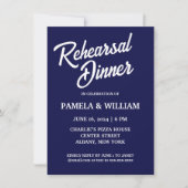 ネイビーブルーシンプルスタイル結婚ズリハーサルディナー 招待状 (正面)