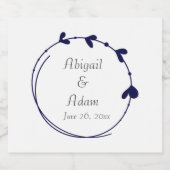 ネイビーブルーシンプルハートリース結婚ズ スパークリングワインラベル (シングルラベル)