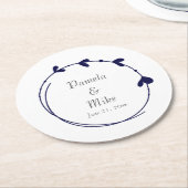 ネイビーブルーシンプルハートリース結婚ズ ペーパーコースター (アングル)