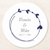 ネイビーブルーシンプルハートリース結婚ズ ペーパーコースター (正面)