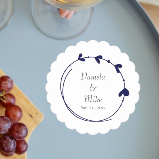 ネイビーブルーシンプルハートリース結婚ズ ペーパーコースター