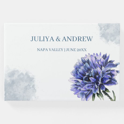 ネイビーブルーシンプルフローラ結婚ズ ゲストブック (正面)