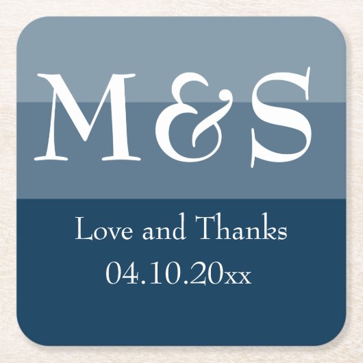 ネイビーブルーシンプルモダン結婚 スクエアペーパーコースター (正面)