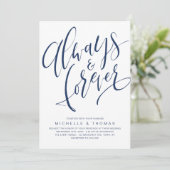 ネイビーブルーシンプル常に永遠のスクリプ結婚ト 招待状 (スタンド正面)