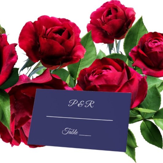 ネイビーブルーシンプル様式化スクリプ結婚ト プレイスカード