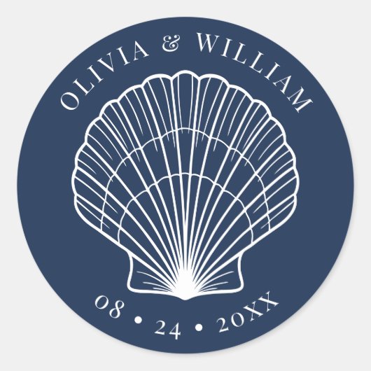 ネイビーブルーシーシェルビーチコースト結婚ーズ ラウンドシール (正面)