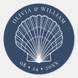 ネイビーブルーシーシェルビーチコースト結婚ーズ ラウンドシール