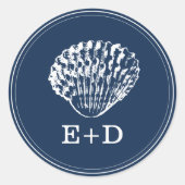 ネイビーブルーシーシェルビーチ結婚式の好意 ラウンドシール (正面)