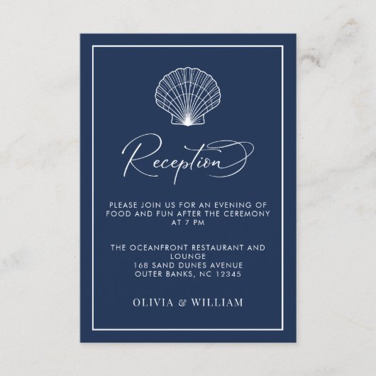 ネイビーブルーシーシェルビーチ結婚式披露宴 エンクロージャーカード (正面)