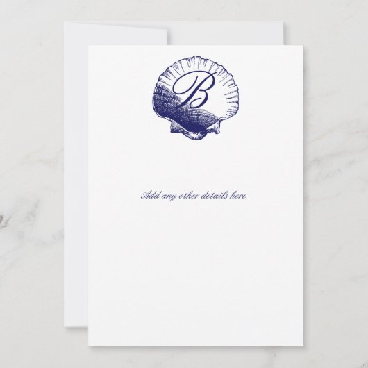 ネイビーブルーシーシェル結婚式招待状 招待状 (裏面)