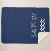 ネイビーブルーシーズザデイ航海のウェーブ シェルパブランケット (正面(横))