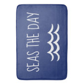 ネイビーブルーシーズザデイ航海のウェーブ バスマット (正面縦)