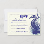 ネイビーブルーシーホースでアイボリー夏の結婚式RSVP 出欠カード (正面)
