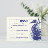 ネイビーブルーシーホースでアイボリー夏の結婚式RSVP 出欠カード (スタンド正面)