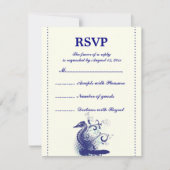 ネイビーブルーシーホースアイボリー結婚式RSVPカード 出欠カード (正面)