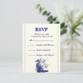 ネイビーブルーシーホースアイボリー結婚式RSVPカード 出欠カード (スタンド正面)