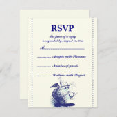 ネイビーブルーシーホースアイボリー結婚式RSVPカード 出欠カード (正面/裏面)