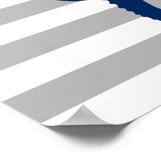 ネイビーブルーシーホースグレーと白ストライプ色 ポスター (角)