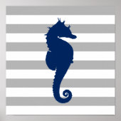 ネイビーブルーシーホースグレーと白ストライプ色 ポスター (正面)