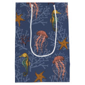 ネイビーブルーシーホースセレネカスタムード文字写真 ミディアムペーパーバッグ (裏面)