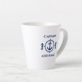 ネイビーブルーシーホース&いかり名またはボート両面 カフェラテマグ (右アングル)