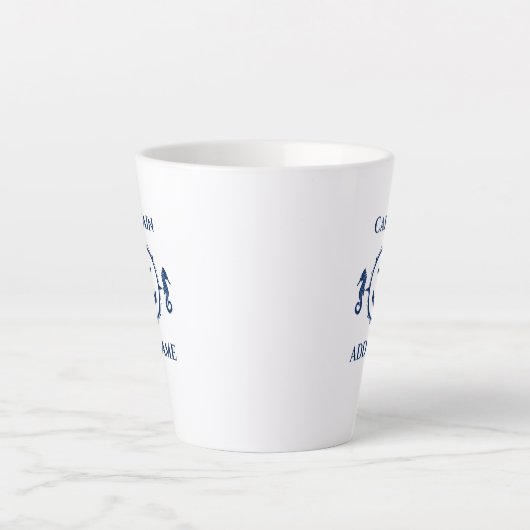 ネイビーブルーシーホース&いかり名またはボート両面 カフェラテマグ (正面)