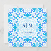 ネイビーブルーシームレ結婚ームス 招待状 (裏面)