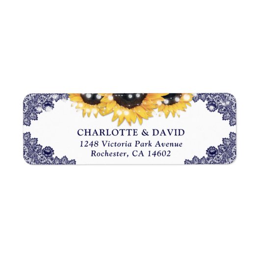 ネイビーブルーシ素朴ックサンフラワー差出人住所 ラベル (正面)