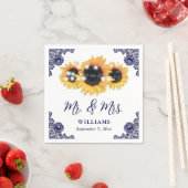 ネイビーブルーシ素朴ックレースサンフラワー結婚ズ スタンダードカクテルナプキン (インサイチュ)