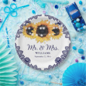 ネイビーブルーシ素朴ックレースサンフラワー結婚ズ ペーパープレート (パーティー)