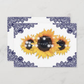 ネイビーブルーシ素朴ックレースサンフラワー結婚ズ 出欠カード (正面/裏面)