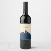 ネイビーブルージェットセットシティスカイラインデスティネーションウェディング ワインラベル (正面)