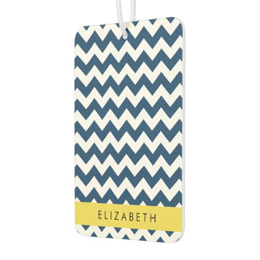 ネイビーブルージグザグザグネイビーブルーシェブロン、お名前 カーエアーフレッシュナー (左)