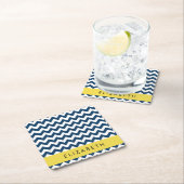 ネイビーブルージグザグザグネイビーブルーシェブロン、お名前 スクエアペーパーコースター (インサイチュ)