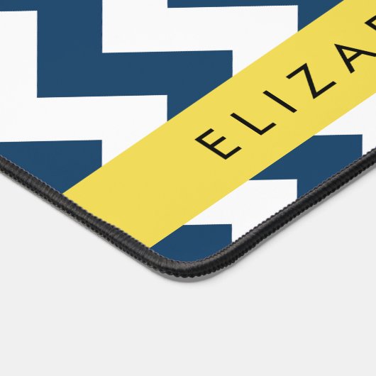 ネイビーブルージグザグザグネイビーブルーシェブロン、お名前 デスクマット (コーナー)