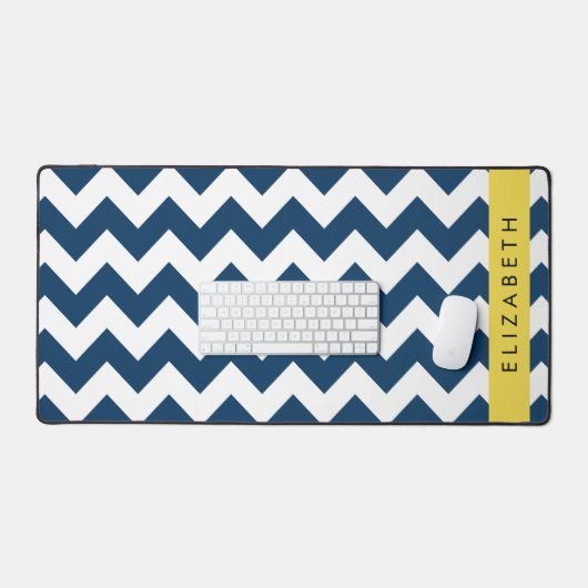 ネイビーブルージグザグザグネイビーブルーシェブロン、お名前 デスクマット (キーボード&マウス)