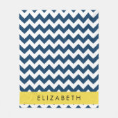 ネイビーブルージグザグザグネイビーブルーシェブロン、お名前 フリースブランケット (正面)