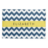 ネイビーブルージグザグザグネイビーブルーシェブロン、お名前 枕カバー (裏面)