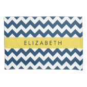 ネイビーブルージグザグザグネイビーブルーシェブロン、お名前 枕カバー (正面)