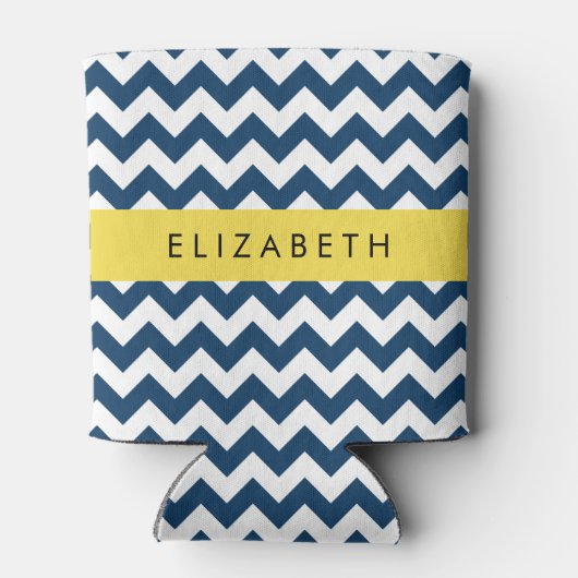 ネイビーブルージグザグザグネイビーブルーシェブロン、お名前 缶クーラー (裏面)
