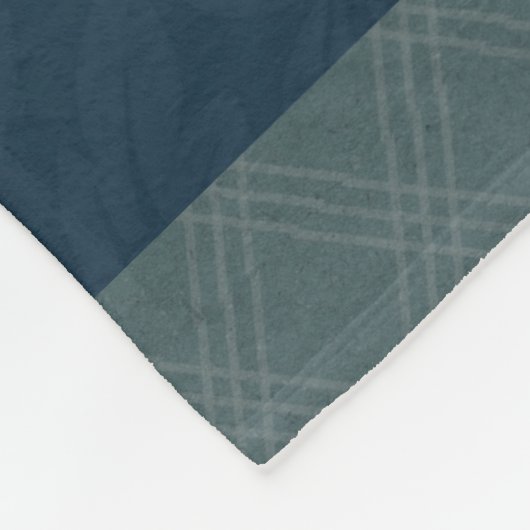 ネイビーブルージャカードフローラティール(緑がかった色)プレイド フリースブランケット (角)