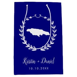 ネイビーブルージャマイカマップズウェ結婚ルカムスワッグ ミディアムペーパーバッグ