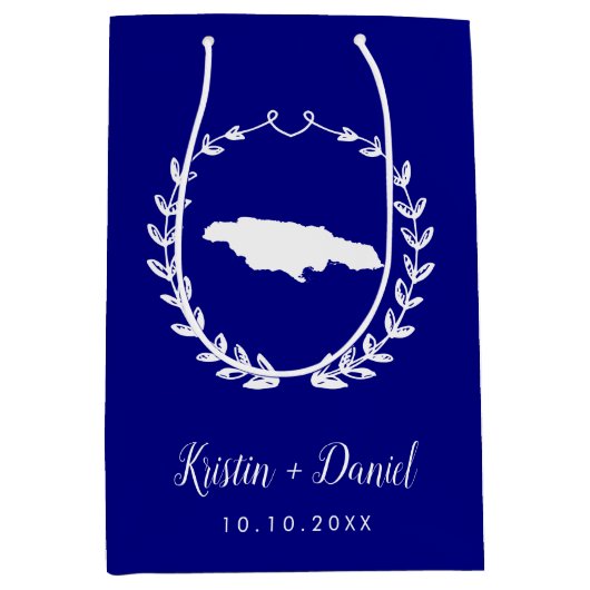 ネイビーブルージャマイカマップズウェ結婚ルカムスワッグ ミディアムペーパーバッグ (正面)