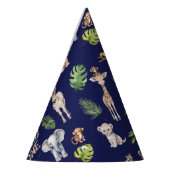 ネイビーブルージャングル動物ワイルドワン1歳の誕生日 パーティーハット (左)