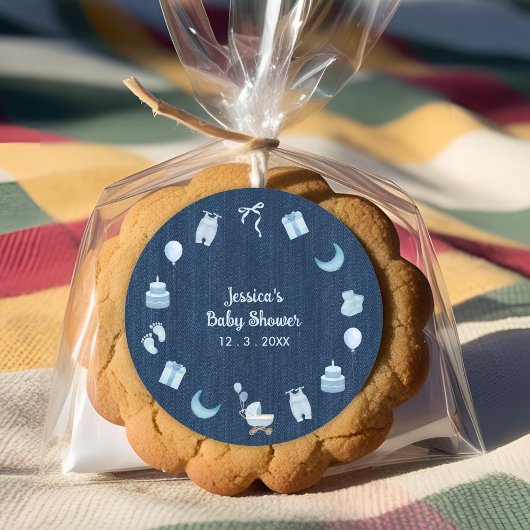 ネイビーブルージャンベビーデニムベビーシャワーサンキュー ラウンドシール