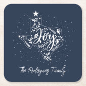 ネイビーブルージョイ葉ホリデーテキサス州シェイプ スクエアペーパーコースター (正面)